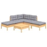 6 Piece Garden Lounge Set with Grey Cushions Pinewood - Side View