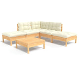 6 Piece Garden Lounge Set with Cream Cushions Pinewood - Front View
