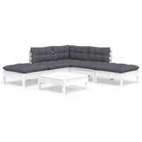 6 Piece Garden Lounge Set with Cushions White Pinewood - Front View