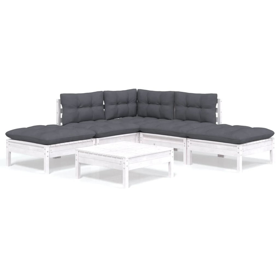 6 Piece Garden Lounge Set with Cushions White Pinewood