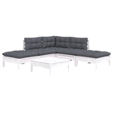 6 Piece Garden Lounge Set with Cushions White Pinewood - Side View
