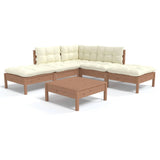 6 Piece Garden Lounge Set with Cushions Honey Brown Pinewood