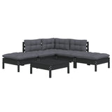 6 Piece Garden Lounge Set with Cushions Black Pinewood - Side View