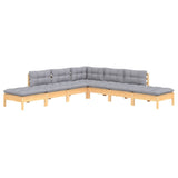 7 Piece Garden Lounge Set with Grey Cushions Pinewood - Side View