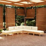 7 Piece Garden Lounge Set with Cream Cushions Pinewood