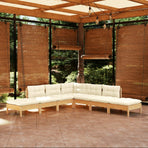 7 Piece Garden Lounge Set with Cream Cushions Pinewood