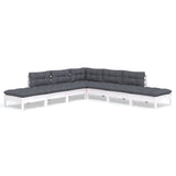 7 Piece Garden Lounge Set with Cushions White Pinewood - Front View