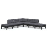 7 Piece Garden Lounge Set with Cushions Black Pinewood