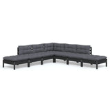 7 Piece Garden Lounge Set with Cushions Black Pinewood - Front View