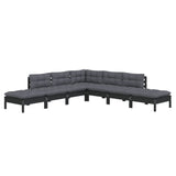 7 Piece Garden Lounge Set with Cushions Black Pinewood - Side View