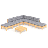8 Piece Garden Lounge Set with Grey Cushions Pinewood - Front View