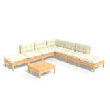 8 Piece Garden Lounge Set with Cream Cushions Pinewood - Front View