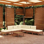 8 Piece Garden Lounge Set with Cushions Honey Brown Pinewood