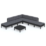 8 Piece Garden Lounge Set with Cushions Black Pinewood - Front View