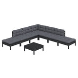 8 Piece Garden Lounge Set with Cushions Black Pinewood - Side View