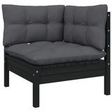 8 Piece Garden Lounge Set with Cushions Black Pinewood - 45-Degree Angle