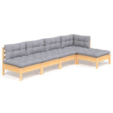 5 Piece Garden Lounge Set with Grey Cushions Pinewood