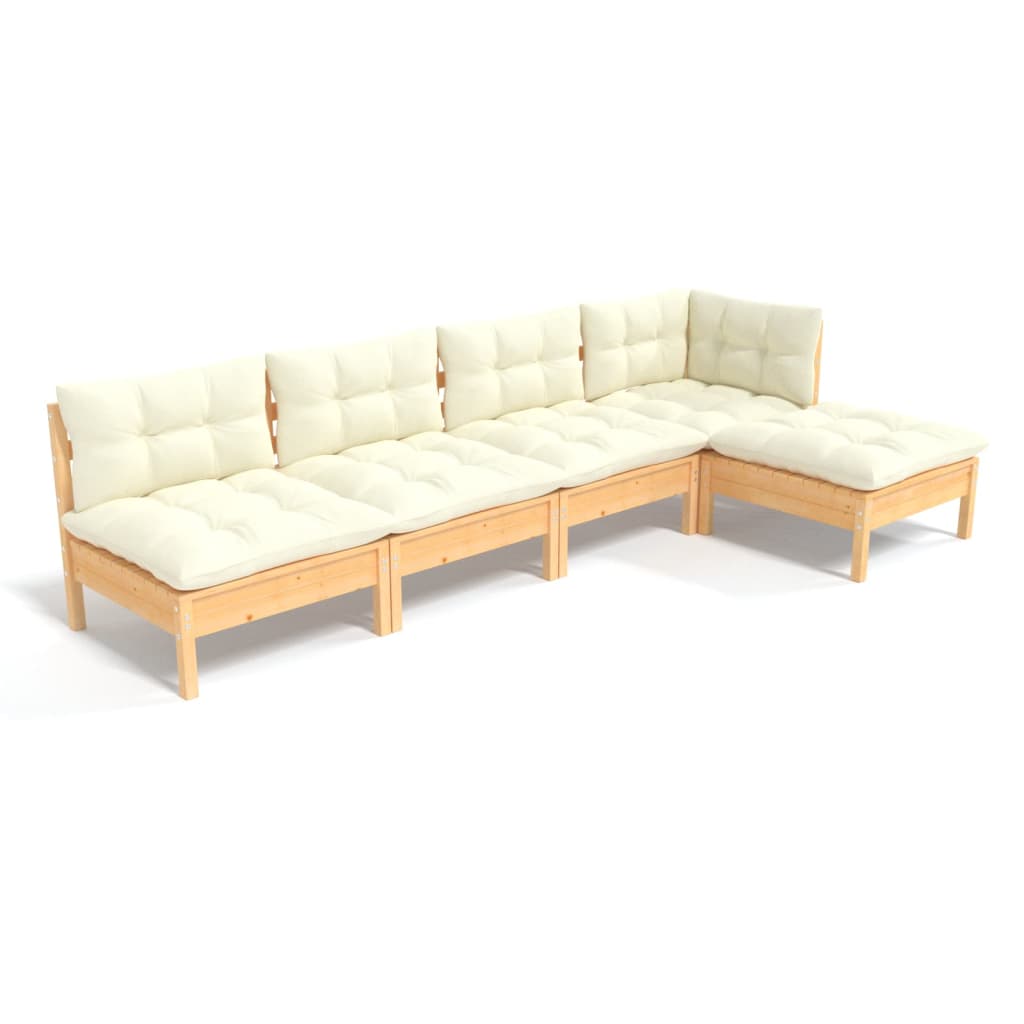 5 Piece Garden Lounge Set with Cream Cushions Pinewood