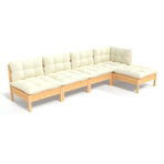 5 Piece Garden Lounge Set with Cream Cushions Pinewood