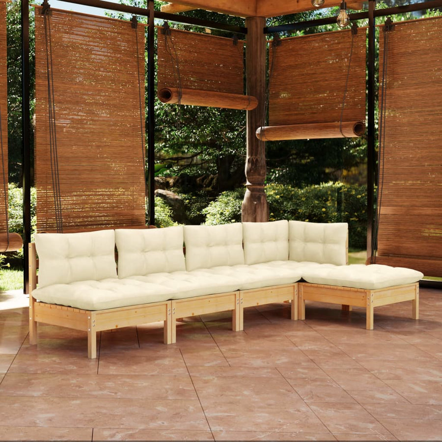 5 Piece Garden Lounge Set with Cream Cushions Pinewood