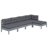 5 Piece Garden Lounge Set with Cushions Grey Pinewood - Side View