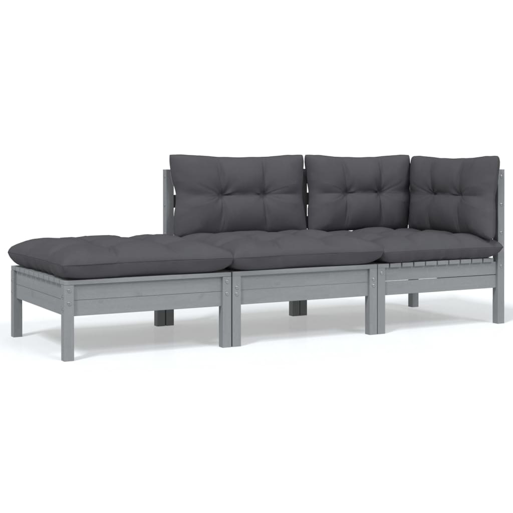 5 Piece Garden Lounge Set with Cushions Grey Pinewood