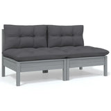 5 Piece Garden Lounge Set with Cushions Grey Pinewood - 45-Degree Angle