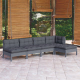 5 Piece Garden Lounge Set with Cushions Grey Pinewood