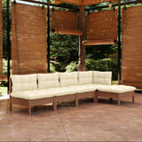 5 Piece Garden Lounge Set with Cushions Honey Brown Pinewood