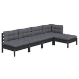 5 Piece Garden Lounge Set with Cushions Black Pinewood - Side View