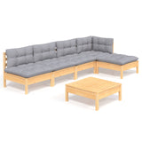 6 Piece Garden Lounge Set with Grey Cushions Pinewood - Front View