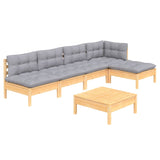 6 Piece Garden Lounge Set with Grey Cushions Pinewood - Side View