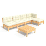 6 Piece Garden Lounge Set with Cream Cushions Pinewood - Front View