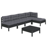 6 Piece Garden Lounge Set with Cushions Black Pinewood - Side View