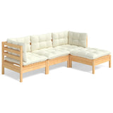 4 Piece Garden Lounge Set with Cream Cushions Pinewood