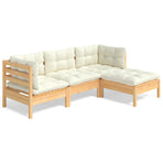 4 Piece Garden Lounge Set with Cream Cushions Pinewood