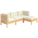 4 Piece Garden Lounge Set with Cream Cushions Pinewood