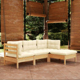 4 Piece Garden Lounge Set with Cream Cushions Pinewood