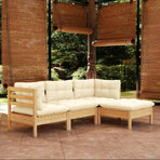 4 Piece Garden Lounge Set with Cream Cushions Pinewood