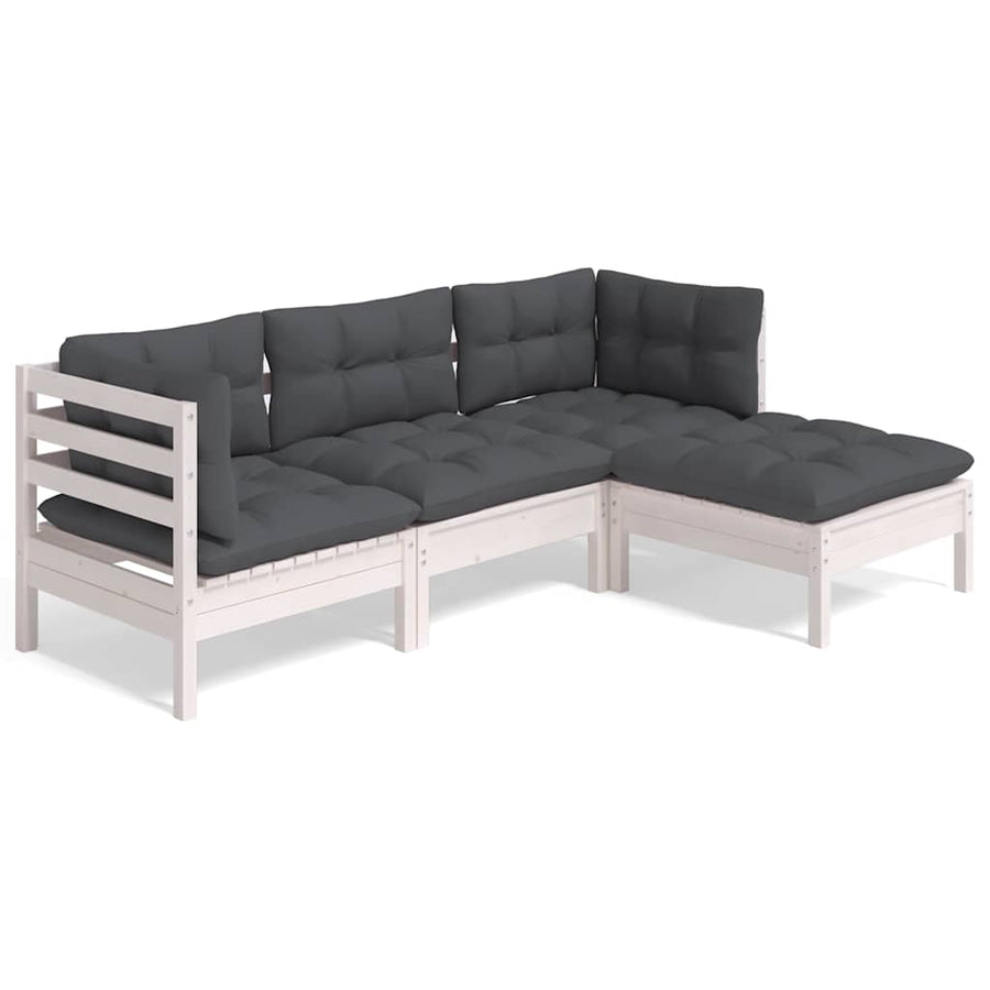 4 Piece Garden Lounge Set with Cushions White Pinewood
