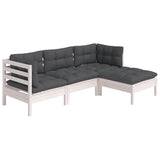 4 Piece Garden Lounge Set with Cushions White Pinewood