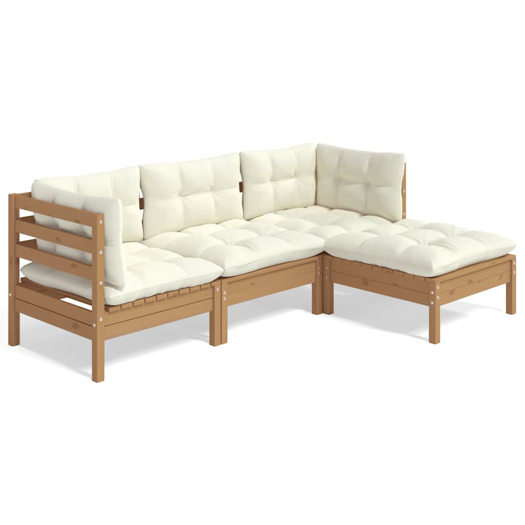 4 Piece Garden Lounge Set with Cushions Honey Brown Pinewood