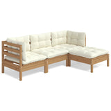 4 Piece Garden Lounge Set with Cushions Honey Brown Pinewood - Front View
