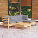 5 Piece Garden Lounge Set with Grey Cushions Pinewood