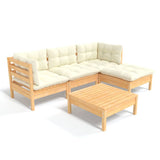 5 Piece Garden Lounge Set with Cream Cushions Pinewood - Front View
