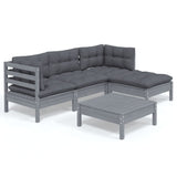 5 Piece Garden Lounge Set with Cushions Grey Pinewood - Front View