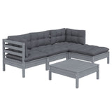 5 Piece Garden Lounge Set with Cushions Grey Pinewood - Side View