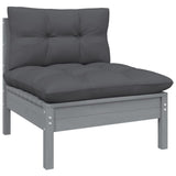 5 Piece Garden Lounge Set with Cushions Grey Pinewood - 45-Degree Angle