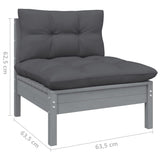5 Piece Garden Lounge Set with Cushions Grey Pinewood - Low Angle