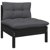 5 Piece Garden Lounge Set with Cushions Black Pinewood - 45-Degree Angle